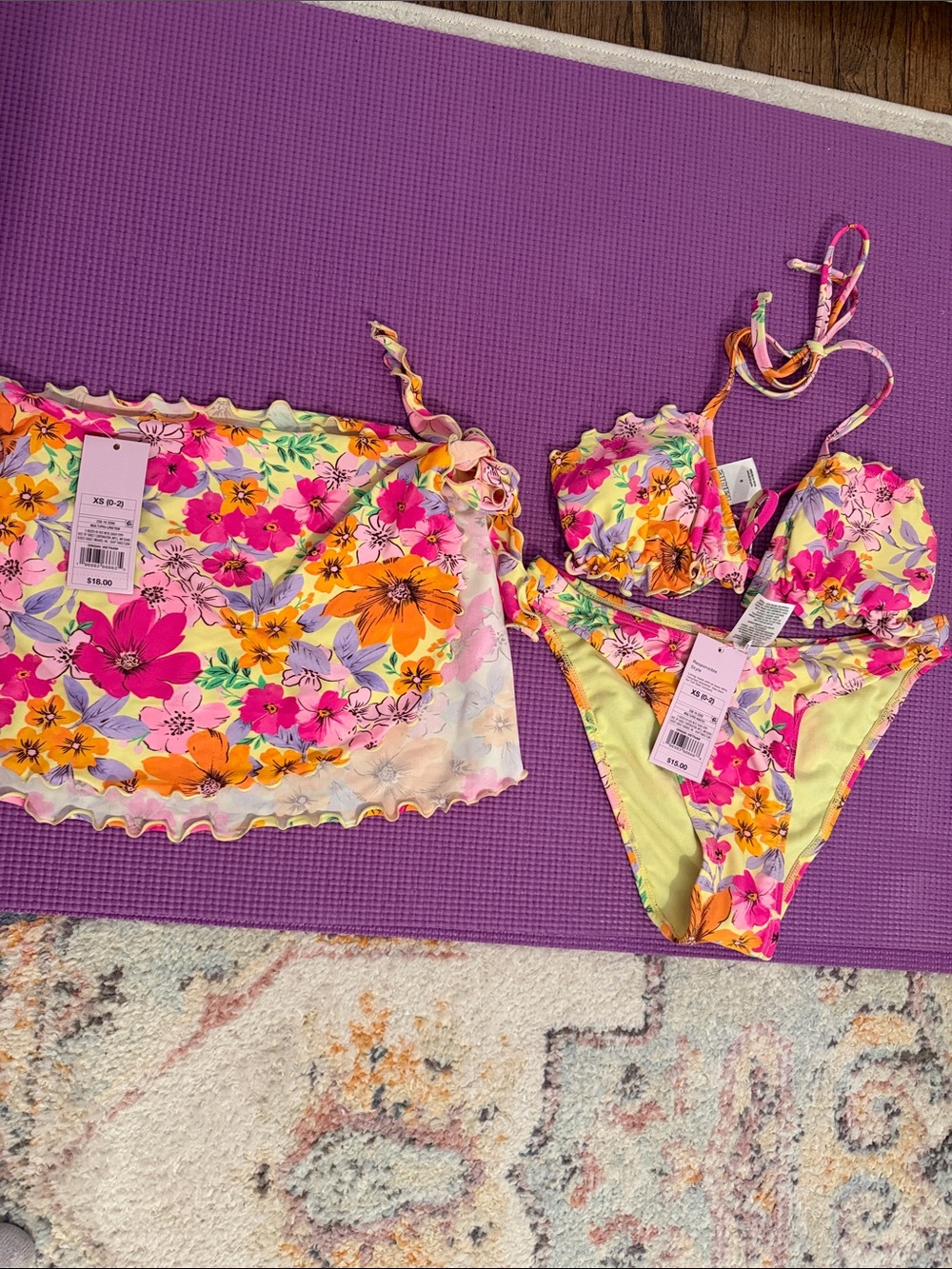 wild fable bikini set with matching skirt/ sarong
